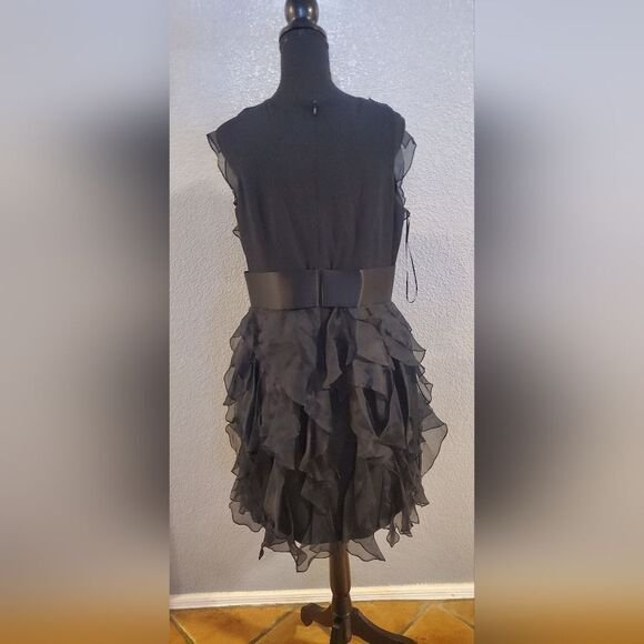 Marchesa Notte Black Silk Ruffle Mini Dress Elegant Party Cocktail Dress - Picture 5 of 15